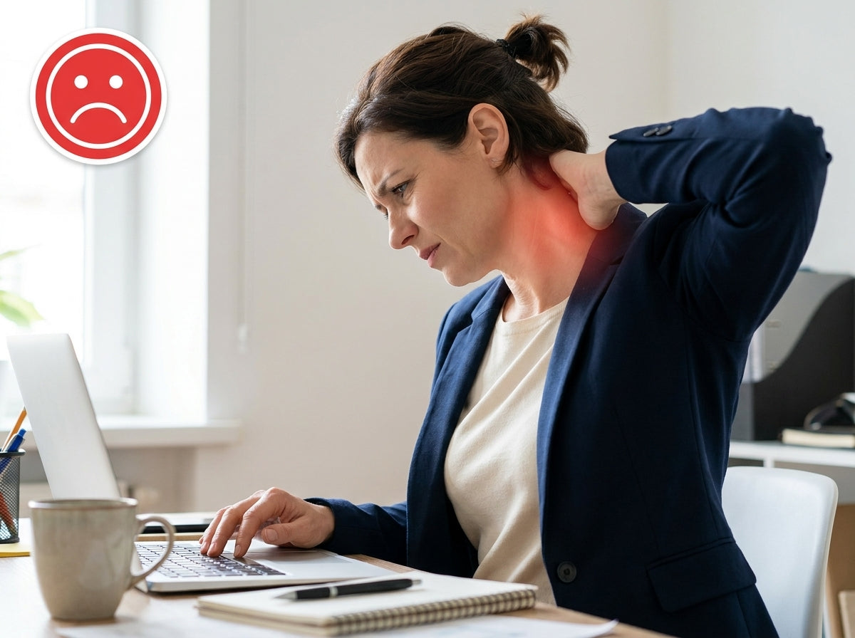 Neck pain at the base of the skull after hours at the desk