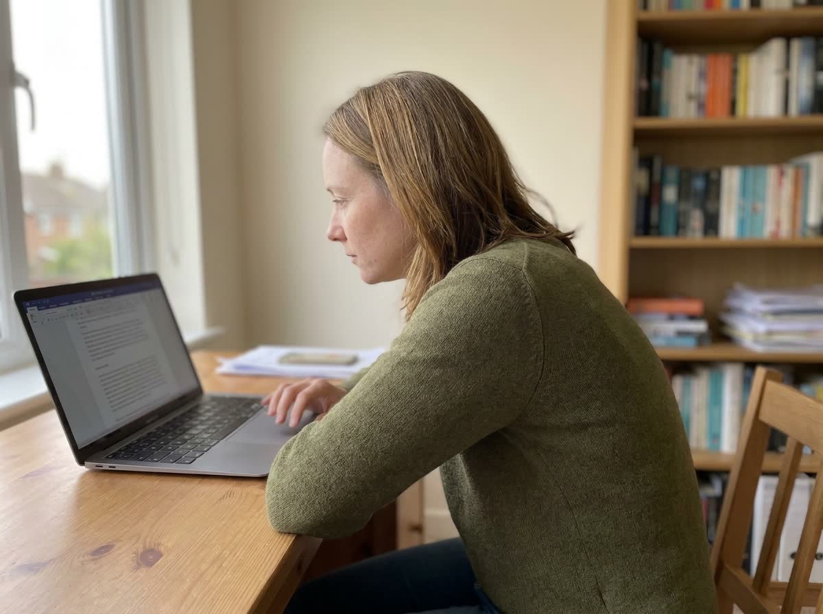 Stephanie at her desk, photo 1