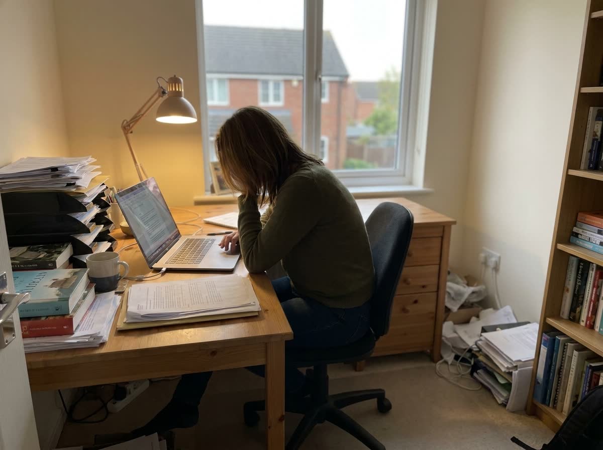 Stephanie at her desk, photo 3
