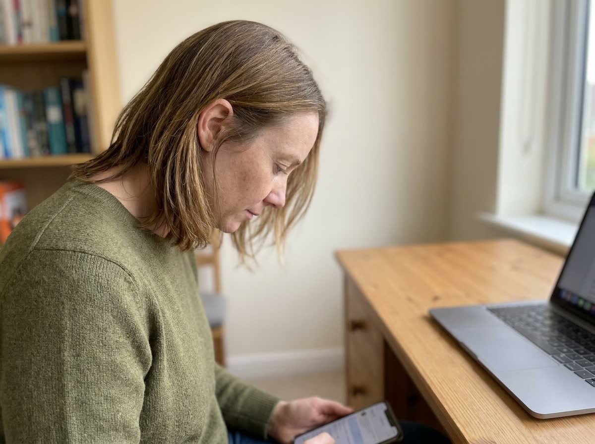 Stephanie at her desk, photo 5